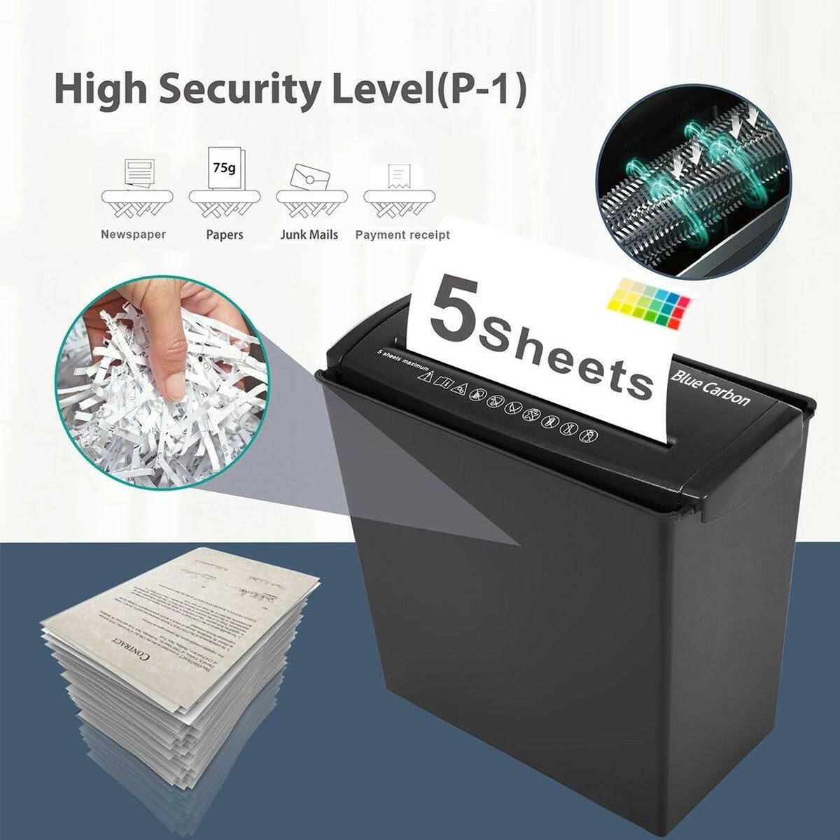 5 Sheet Shredder Strip Cut Paper Shredder with 10L Bin.