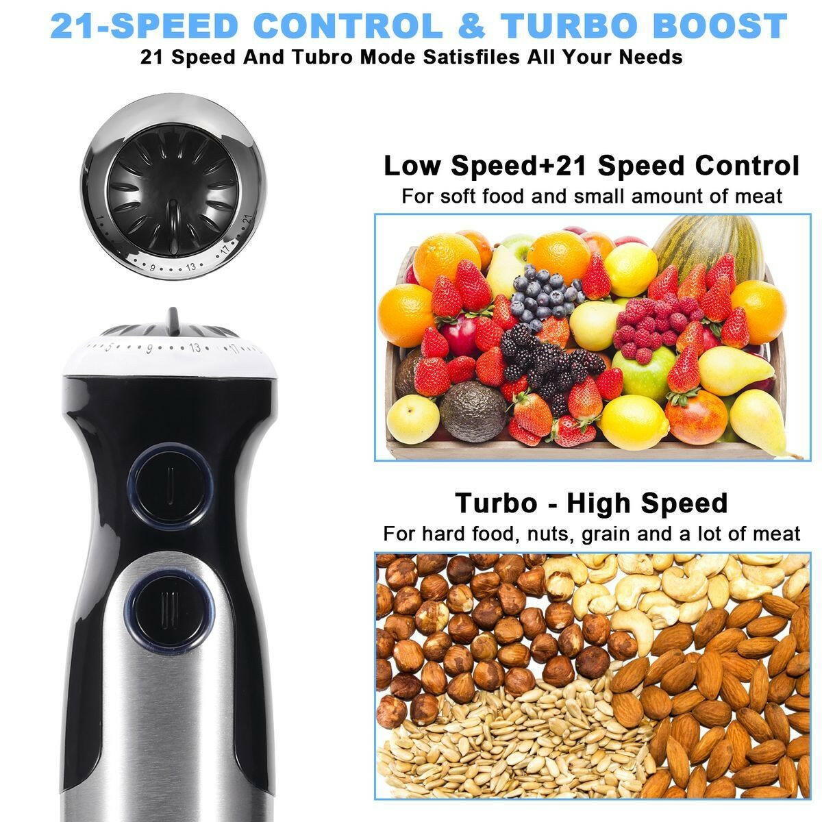 5 In 1 Stick Blender 1000W Hand Blender Set 21-Speed.