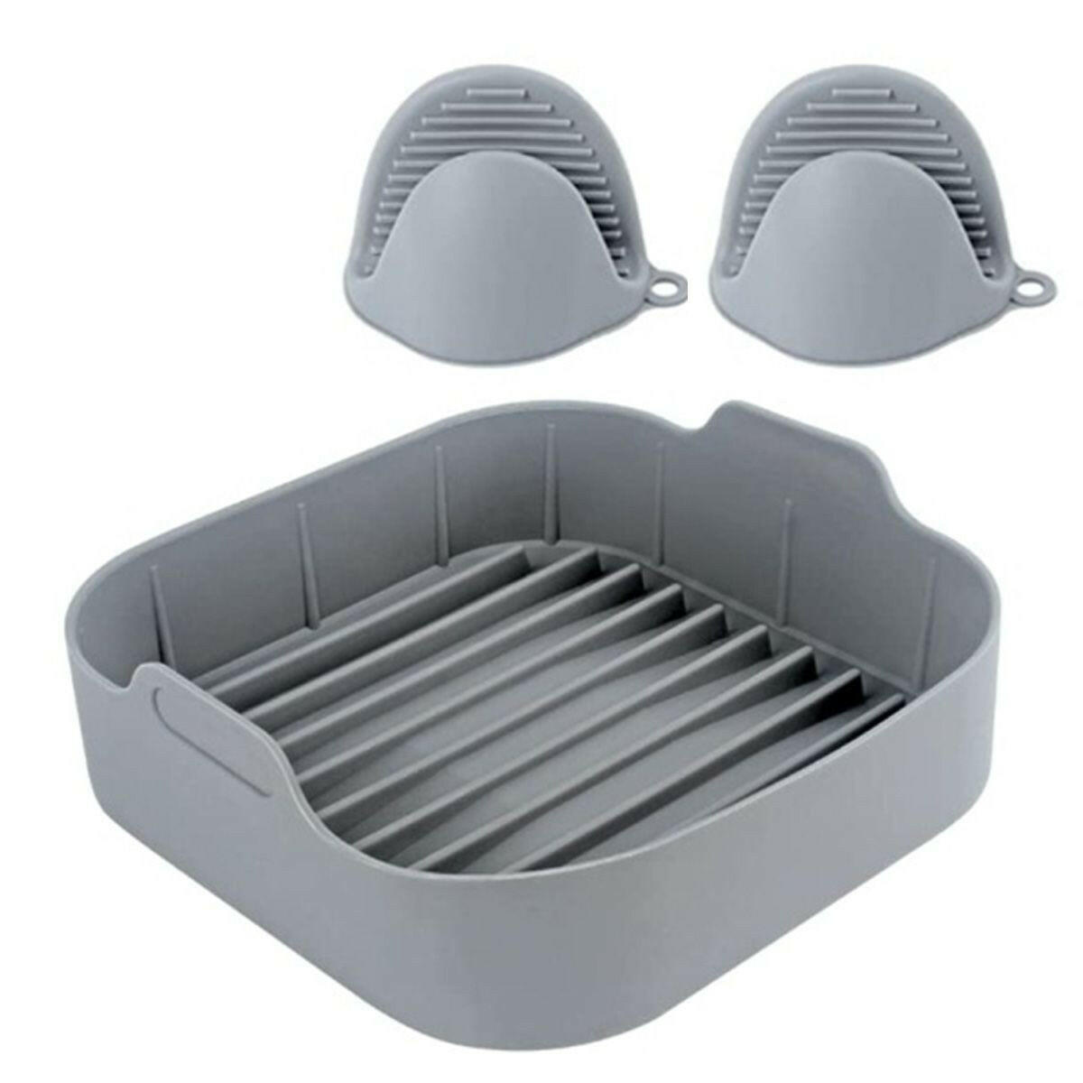 Reusable Silicone Air Fryer Liner Square Air Fryer Pot with Oven Mitts.