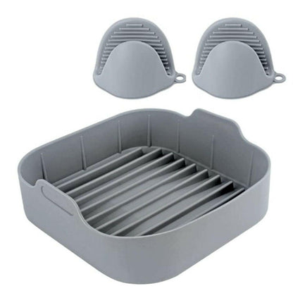 Reusable Silicone Air Fryer Liner Square Air Fryer Pot with Oven Mitts.