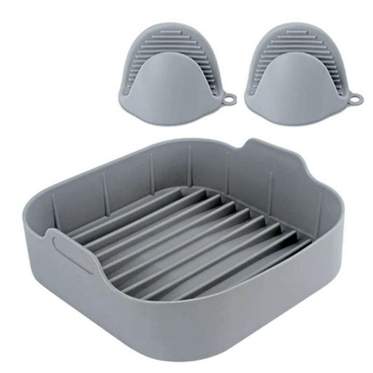 Reusable Silicone Air Fryer Liner Square Air Fryer Pot with Oven Mitts.
