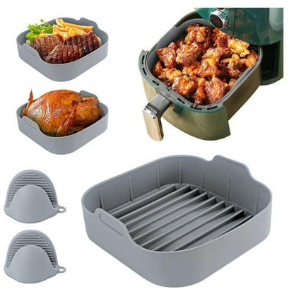 Reusable Silicone Air Fryer Liner Square Air Fryer Pot with Oven Mitts.